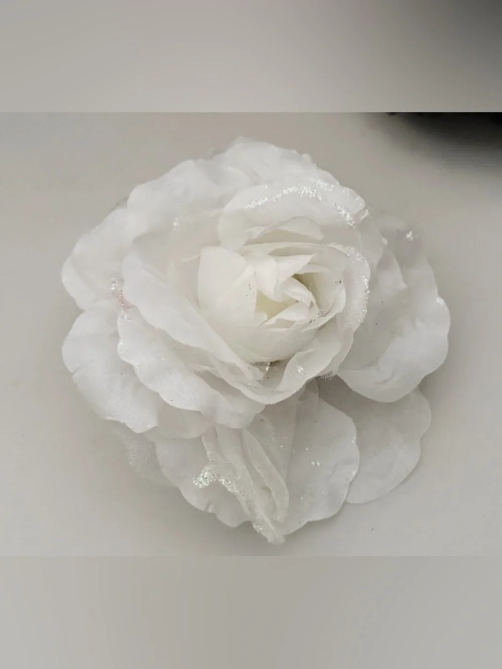 2 Huge Silk Rose Flower Glitter Edges 3 in 1 Brooch, Ponytail Holder, Hair Clamp